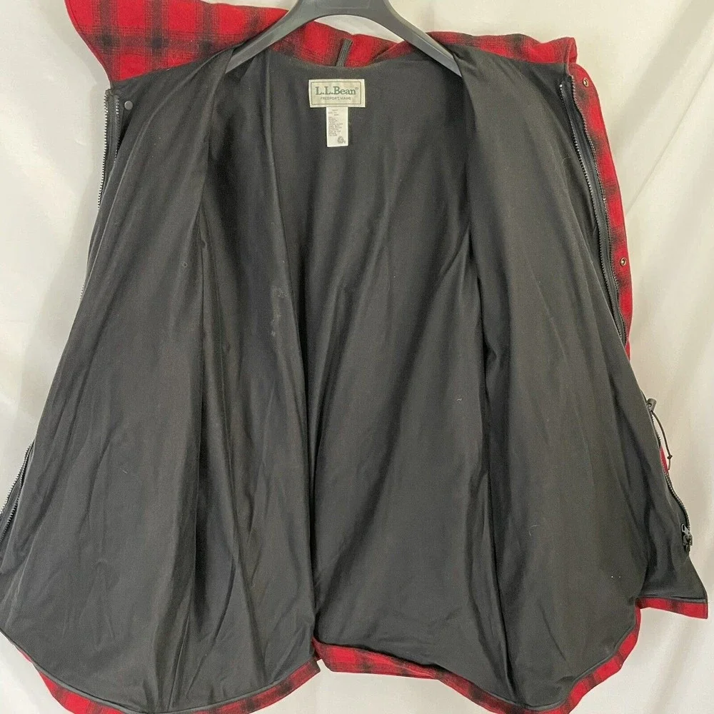 VTG Mens LL BEAN FULL ZIP WOOL NYLON Insulated Jacket Coat 2XL Red Plaid Hunting - Picture 8 of 8